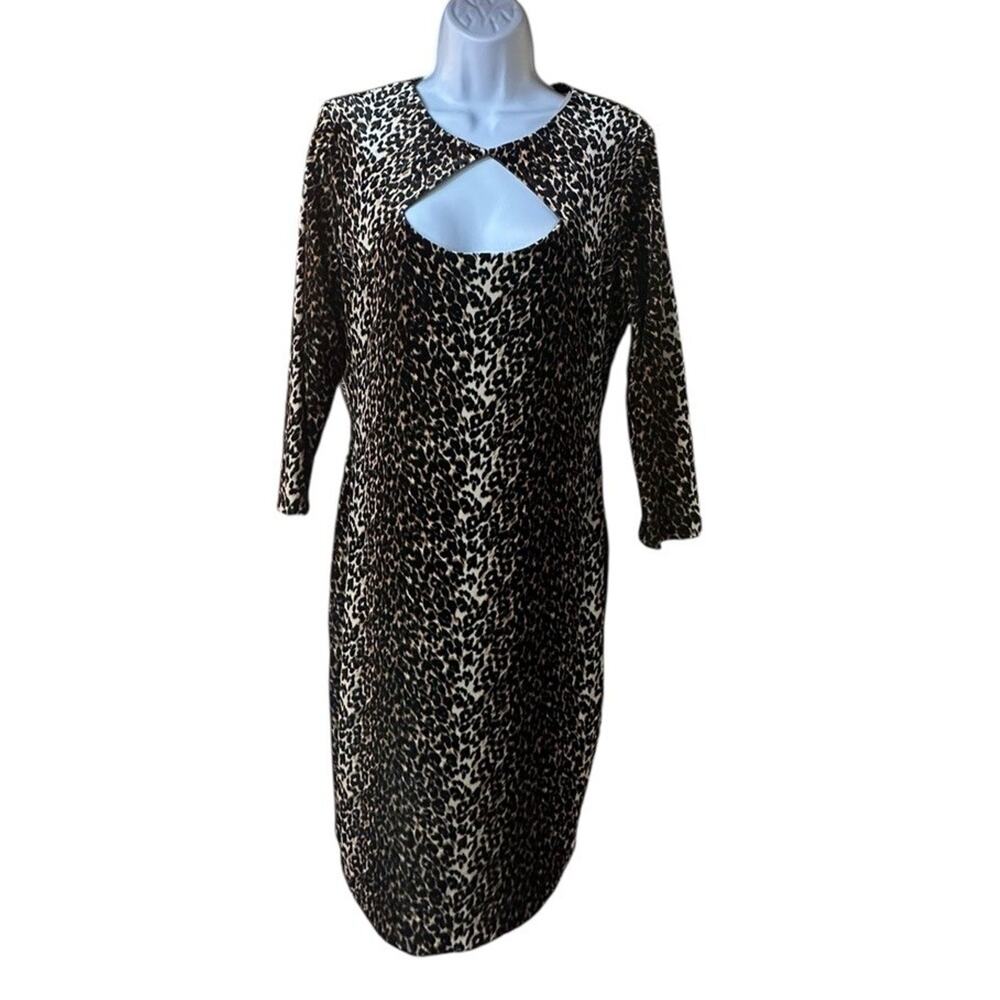Cache BodyCon Dress Size 12 Leopard Cheetah Print Vintage Stretch Velvet Cutout